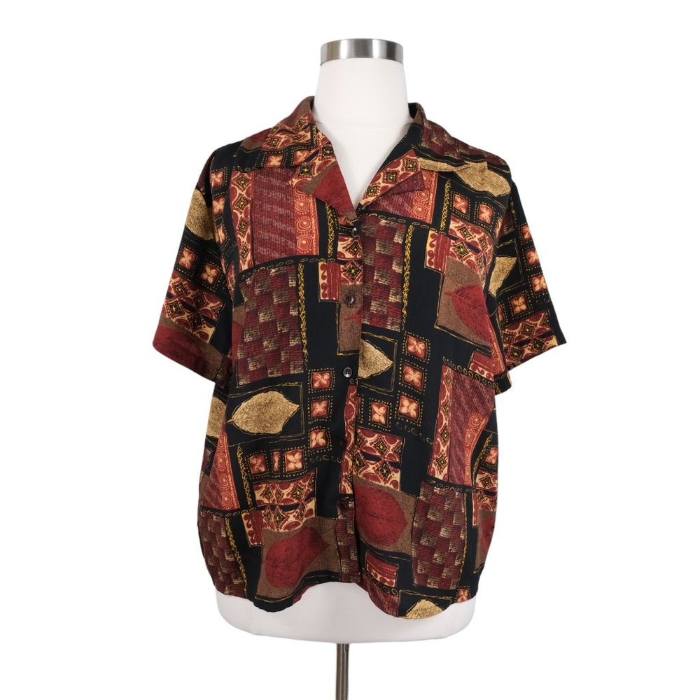 Vintage Truffles Shirt Woman 20 W Geometric Graphic Print Made In USA Button Up